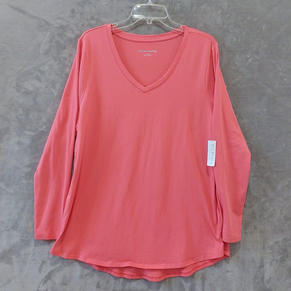 NEW Soft Surroundings Soft Essential Pima Isabel Long Sleeve Tee Women's XL Pink